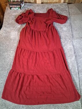 Women's Summer Short Puff Sleeve Smocked Dress Square Neck Long Dresses